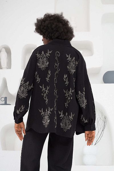 MİA NOURA Women's Sleeves and Back with Bead Embroidery Kimono