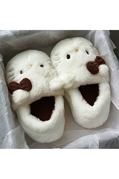 Gofeel Kahverengi Hello Kitty Yumuşak Tüylü Peluş Panduff Terlik