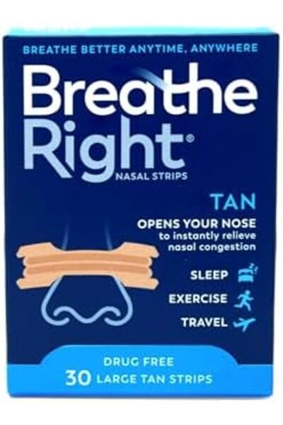 Breathe Right Drug-Free Nasal Strips for Better Breathing, Tan, Large, 30 count (Pack of 3)