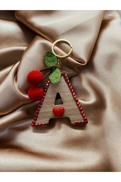 GOER STORE Wooden Letter Red Detailed Keychain-Bag Charm