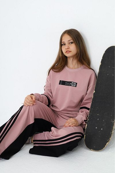 Asortik Kids Girl's 100% Cotton Oversize 2-Thread Garnished Bottom & Top Tracksuit Set-106
