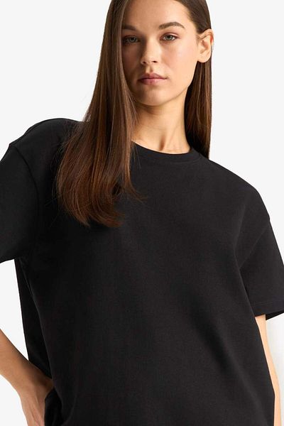 DeFacto New Season Oversize Wide Fit Crew Neck Basic Plain Black Short Sleeve T-Shirt