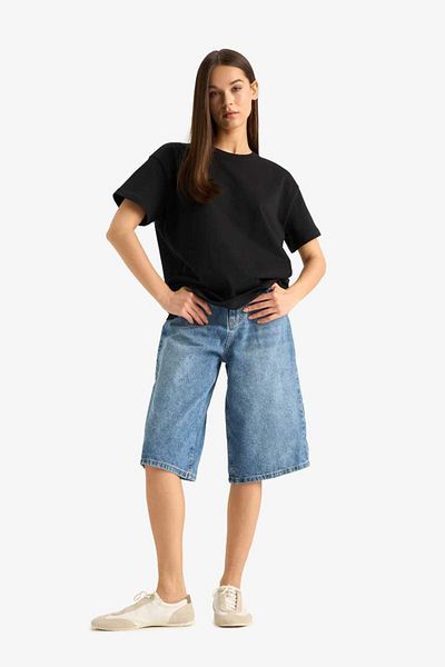 DeFacto New Season Oversize Wide Fit Crew Neck Basic Plain Black Short Sleeve T-Shirt