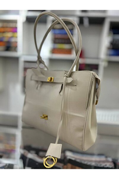 Levidor Beige Large Handbag with Accessory Detail