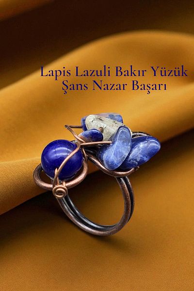 NBS Beautiful Naturel Stones Ring Lapis Lazuli Pure Copper Adjustable Hand Craftsmanship (Positivity, Evil Eye, Protection)