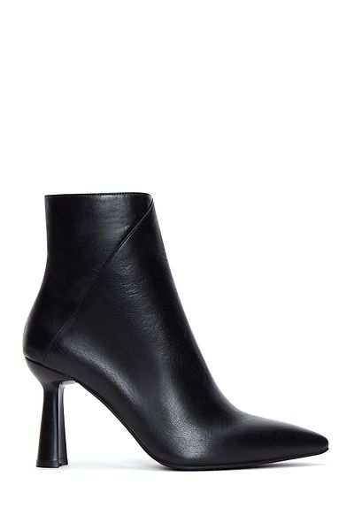 Derimod Women's Black Zippered Thin Heeled Leather Boots 25Wfd130718