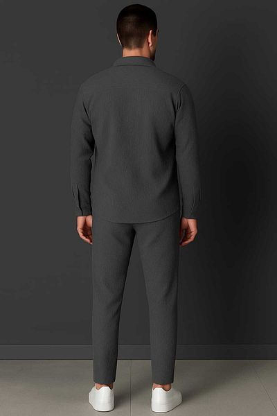 DWN WEAR Bürümcük Crinkle Fabric Summer Lycra Unisex Women's Men's Long Sleeve Shirt Tracksuit Set