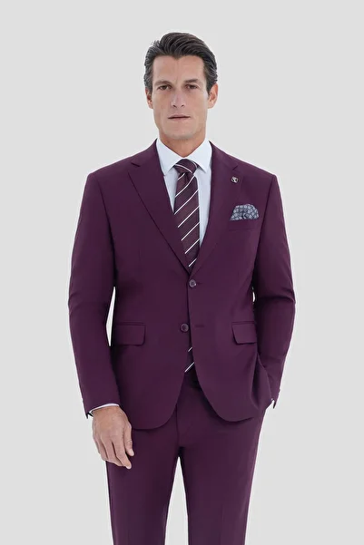 Sabri Özel Mono Collar Suit Burgundy
