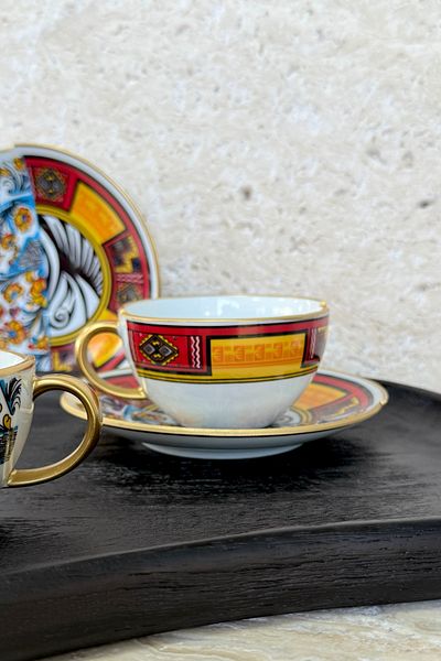 porselenden Canga 2 Person 4 Piece Porcelain Teacup Set 200 Cc Gold Red Bird Pattern Special Design