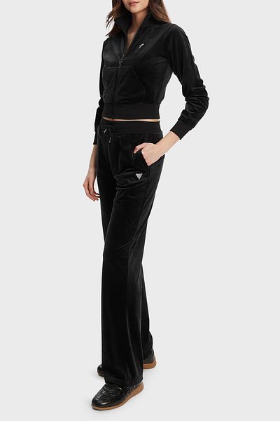 Guess Couture Stoned Regular Fit Stand Collar Velvet Crop Sweat V3Bq22K0232 Sweat V3Bq22 K0232 Jblk