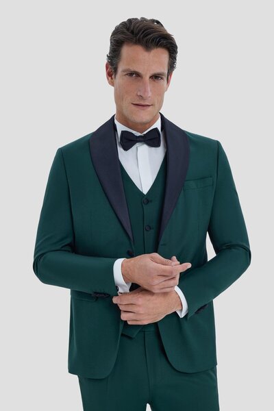 Sabri Özel Detachable Shawl Collar Smokim Suit Green
