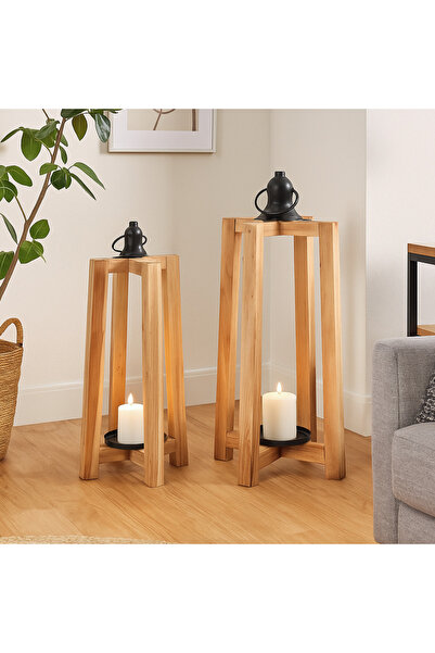 Vi Markets طقم شمعدان ناتشورال خشبي بمعدن أسود