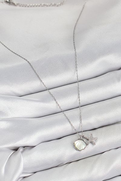 Skygo Brass Zircon Stone Oyster and Starfish Model Silver Color Women's Necklace - Tj-Bko10411