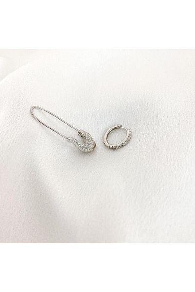 Bijuteria SORELLY Asymmetrical Silver Safety Pin Earrings