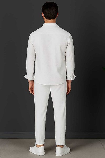 DWN WEAR Bürümcük Crinkle Fabric Summer Lycra Unisex Women's Men's Long Sleeve Shirt Tracksuit Set