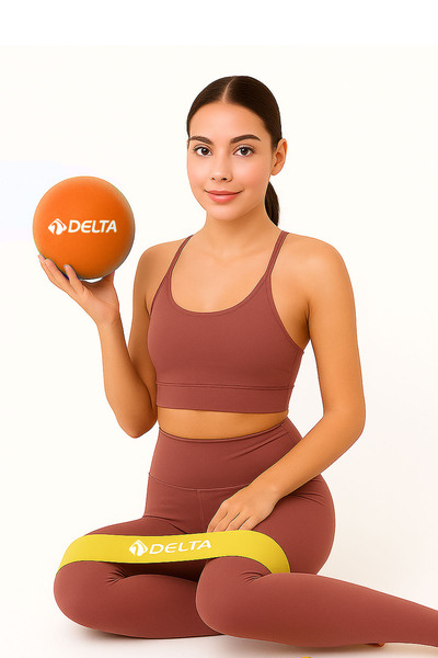 Delta 20 cm Mini Balance Ball and Aerobic Loop Band Pilates Set Squat Yoga Equipment Orange-Yellow