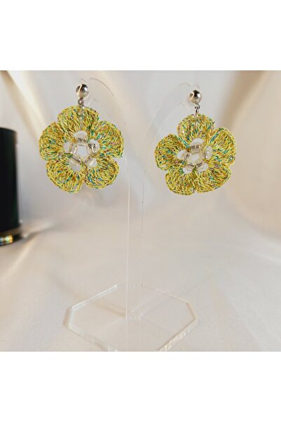 Crystal Atelier Bohemian Style Handmade Knitted Flower Earrings–Summer, Lightweight, Colorful, Special Design Jewelry, Romantic, Minimal