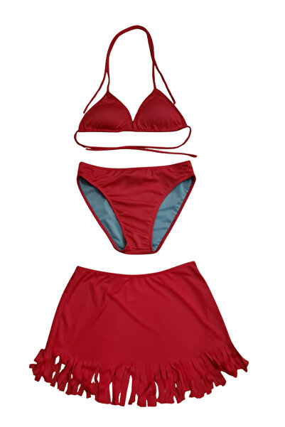 Glowzia Dark Pink Women's Triangle Skirt Bikini Set