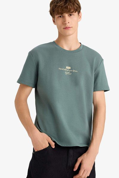 DeFacto Boxy Fit Crew Neck Printed Short Sleeve T-Shirt F8592Ax25Hs