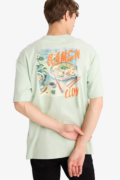 DeFacto Boxy Fit Crew Neck Back Printed Short Sleeve T-Shirt F8569Ax25Hs