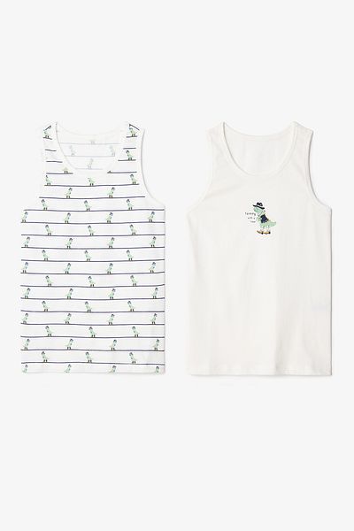 Penti White Boy's Dino Farm Dinosaur Printed 2-Piece Undershirt