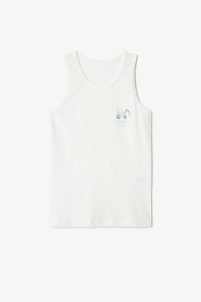 Penti Off-White Boy's Car Patterned Thick Strap 2-Piece Cotton Undershirt