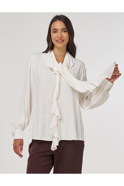 Kayra Flounced Stylish Blouse Ecru