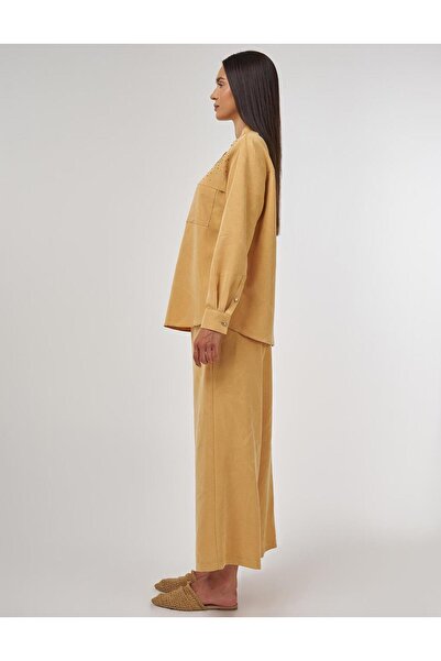 Kayra Hotfix Printed Modal Διπλό Σετ Σαφράν