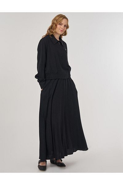 Kayra Linen Viscose Skirt Suit Black
