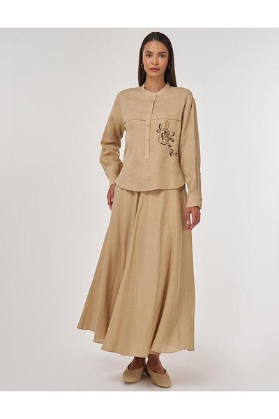 Kayra 100% Linen Skirt Suit Beige