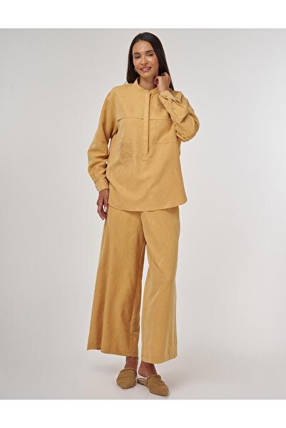 Kayra Hotfix Printed Modal Διπλό Σετ Σαφράν