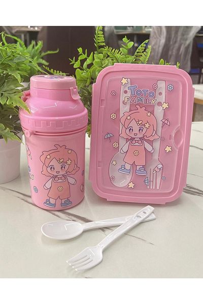 Generic Lunch box with water bottle, spoon and fork accessories