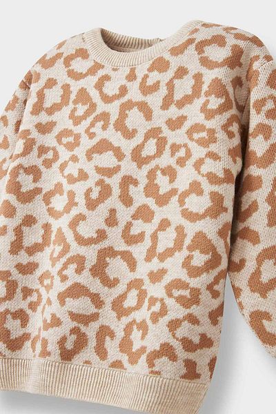 DeFacto Baby Girl Crew Neck Leopard Patterned Sweater F2602A525Wn