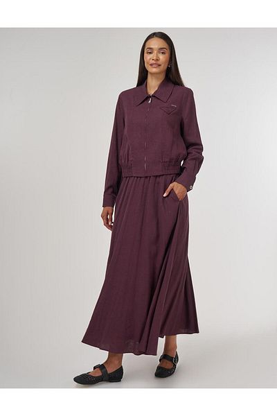 Kayra Linen Viscose Skirt Suit Burgundy