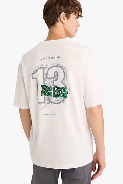 DeFacto Boxy Fit Crew Neck Back Printed Short Sleeve T-Shirt F8566Ax25Hs