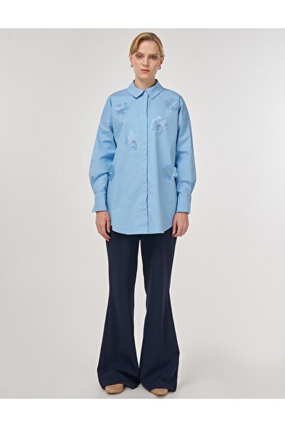 Kayra Κέντημα λουλουδιών βαμβακερό τουνίκ σκόνη καπνός