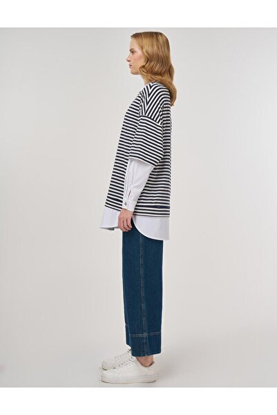 Kayra Πουκάμισο από 100% βαμβάκι Λεπτομερές φούτερ Σκούρο Navy Blue