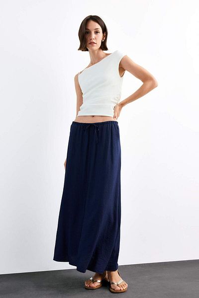 DeFacto Relax Fit Elastic Waist Crinkle Fabric Midi Skirt G1093Ax25Sm
