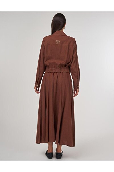 Kayra Linen Viscose Skirt Suit Brown