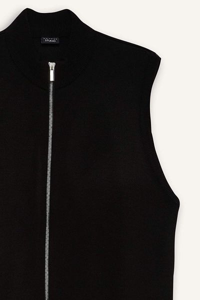 DeFacto Standard Fit Stand Collar Zippered Knitwear Vest F5023Ax25Au