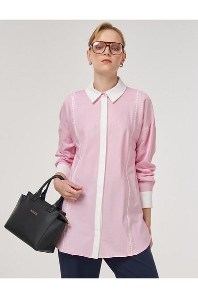 Kayra Stripe Scalloped Cotton Tunic Pink