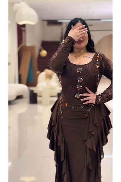 MEZON FASHION Colorful crystal embroidery evening gown