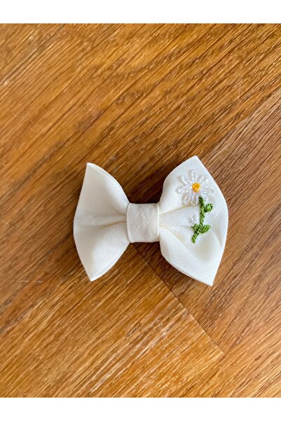 EGOMİ White Flower Embroidered Hairless Baby Hair Clip (1 Piece)