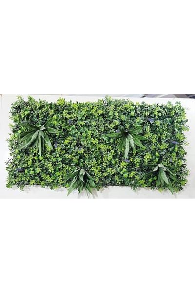 Generic Artificial Green Wall Panel with Purple Flowers, 100x50 cm, Mixed Foliage Design