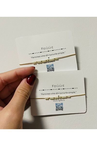 OEM Adjustable bracelet on beige cord with Morse code message: Happiness