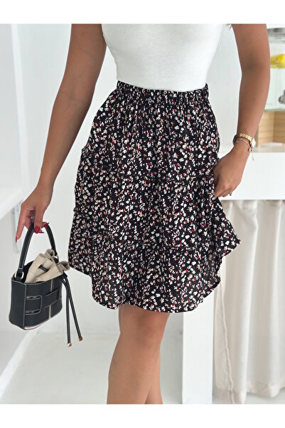 YUSUF CAN KARATAŞ KARATAŞ GİYİM Women's Black Color High Waist Skirt - A-Line, Knee Length, Spring/Summer Fashion Length 55cm