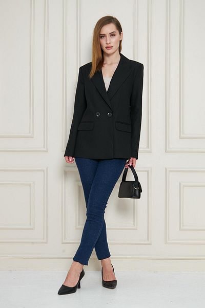LOVELF 2 Button Double Breasted Polyviscose Jacket Black