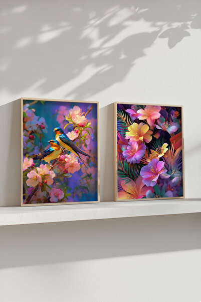 STARYUNA Set de pictură dublă cu păsări de primăvară și model de flori colora...