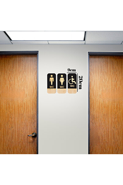 HippoDeco Ahşap Gold/Gümüş Pleksi Ayna WC Kapı Tabelası – Bay Engelli Tuvalet İşareti (9x20 cm)