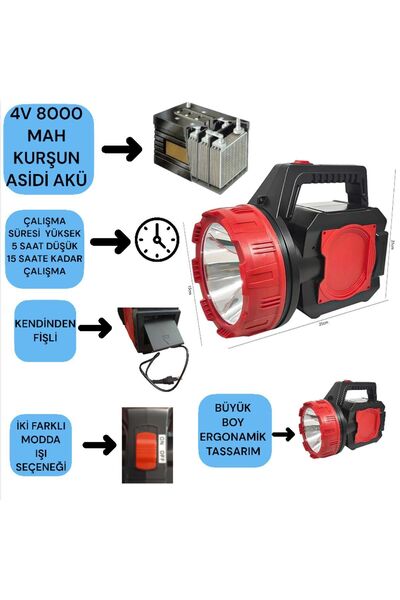 farissu GK6689 Uzun Menzilli 10W LED Projektör El Feneri – 8000mAh Şarjlı